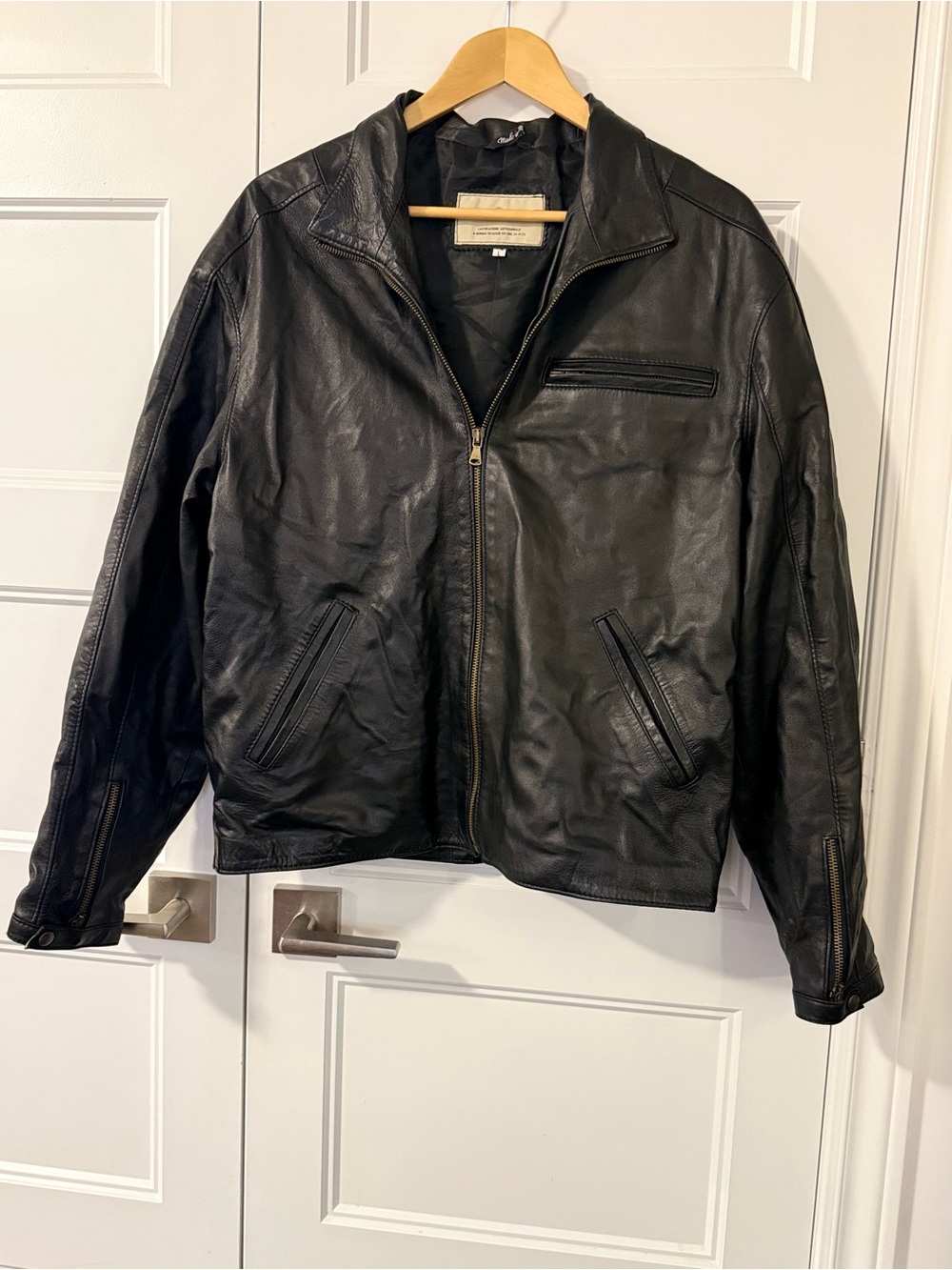 Men’s Italian Genuine Leather Moto Jacket Black L – Made in Italy
